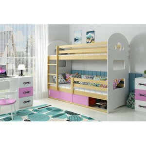 Gyerek emeletes ágy DOMINIK tárolóhellyel 80x190 cm - fenyő Rózsaszín
