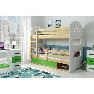 Gyerek emeletes ágy DOMINIK tárolóhellyel 80x190 cm - fenyő Zöld
