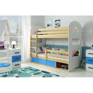 Gyerek emeletes ágy DOMINIK tárolóhellyel 80x190 cm - fenyő Kék