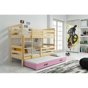 Gyerek emeletes ágy kihúzható ággyal ERYK 200x90 cm Rózsaszín Fenyő