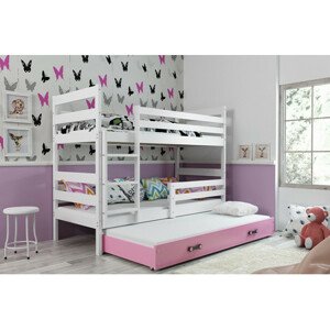Gyerek emeletes ágy kihúzható ággyal ERYK 160x80 cm Rózsaszín Fehér